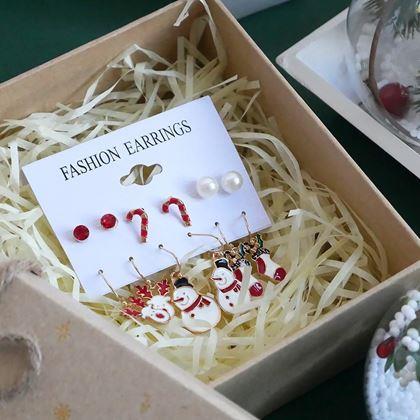 Imaginea din Cercei de Craciun 6 perechi  -  set rosu