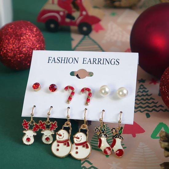 Imaginea din Cercei de Craciun 6 perechi  -  set rosu