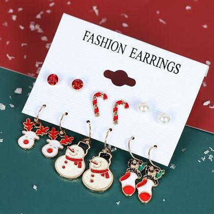 Imaginea din Cercei de Craciun 6 perechi  -  set rosu