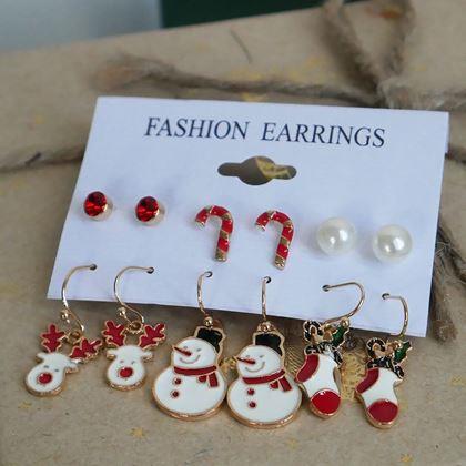 Imaginea din Cercei de Craciun 6 perechi  -  set rosu