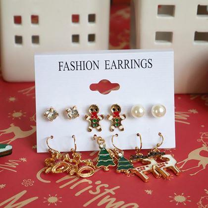 Imaginea din Cercei de Craciun 6 perechi  -  set verde