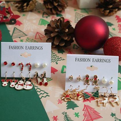 Imaginea din Cercei de Craciun 6 perechi  -  set rosu