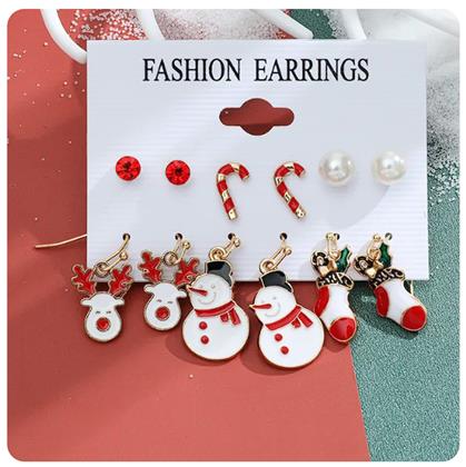 Imaginea din Cercei de Craciun 6 perechi  -  set rosu