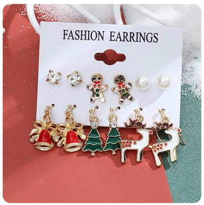 Imaginea din Cercei de Craciun 6 perechi  -  set verde