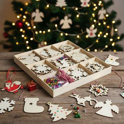 Imaginea Ornamente de Crăciun din lemn de colorat - 32 de bucăți