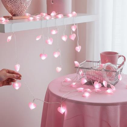 Imaginea din Lanț de lumini LED - inimi rozalii