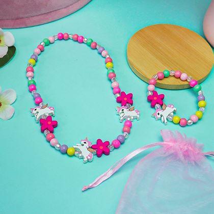 Imaginea din Set colier si bratara din margele de lemn