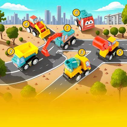 Imaginea din Set de 6 mașinuțe cu mecanism de întoarcere, într-o geantă transparentă