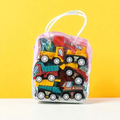 Imaginea din Set de 6 mașinuțe cu mecanism de întoarcere, într-o geantă transparentă