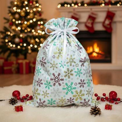 Imaginea din Geanta de ambalare cadou de Craciun cu sfoara - 51x39 cm - fulgi de zăpadă