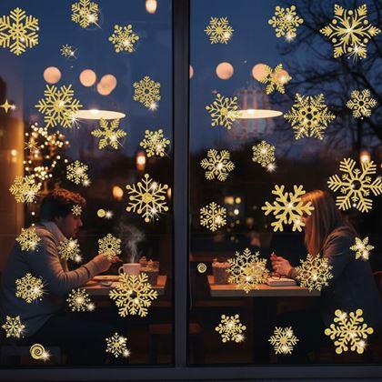 Imaginea din Autocolante pentru fereastră - fulgi de zăpadă 52 bucăți - aurii