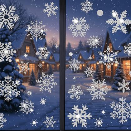 Imaginea din Autocolante pentru fereastră - fulgi de zăpadă 52 bucăți - argintiu