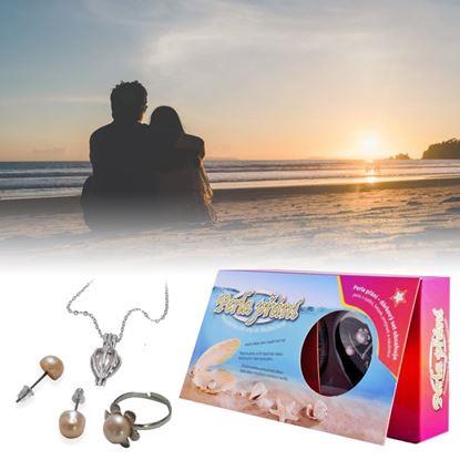 Imaginea Perla dorinței în scoică cu colier, cercei și inel