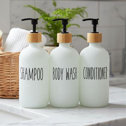 Imaginea din Set de dozatoare din sticlă pentru baie - 3 × 500 ml