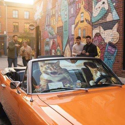 Imaginea din Parasolar auto cu ventuze - pisici