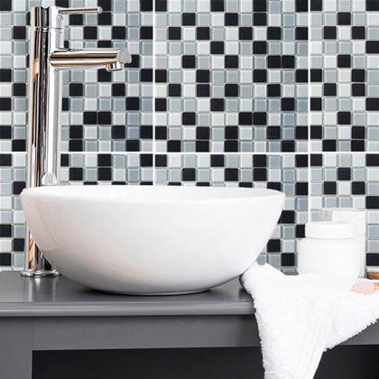 Imaginea din Mozaic de sticla pe grila 30 x 30 cm - alb - negru