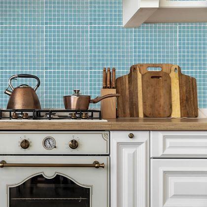 Imaginea din Mozaic de sticla pe grila 30 x 30 cm - alb -  albastru deschis