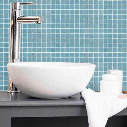 Imaginea din Mozaic de sticla pe grila 30 x 30 cm - alb -  albastru deschis