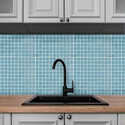 Imaginea din Mozaic de sticla pe grila 30 x 30 cm - alb -  albastru deschis