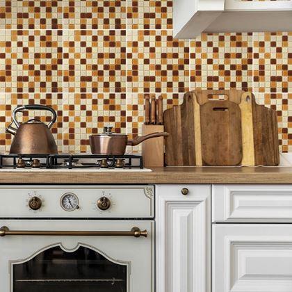 Imaginea din Mozaic de sticla pe grila 30 x 30 cm - alb -  maro