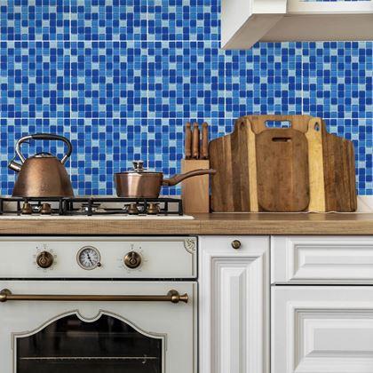 Imaginea din Mozaic de sticla pe grila 30 x 30 cm - alb -  amestecați albastru