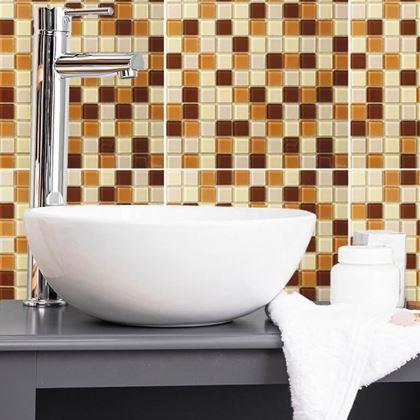 Imaginea din Mozaic de sticla pe grila 30 x 30 cm - alb -  maro