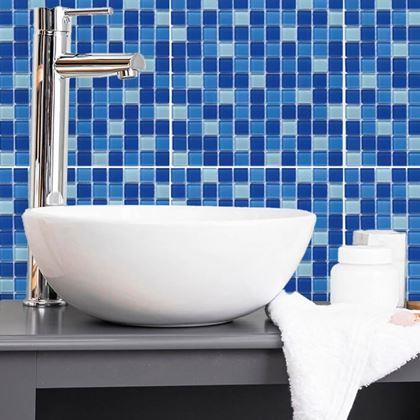 Imaginea din Mozaic de sticla pe grila 30 x 30 cm - alb -  amestecați albastru