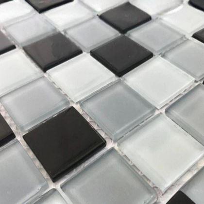 Imaginea din Mozaic de sticla pe grila 30 x 30 cm - alb - negru