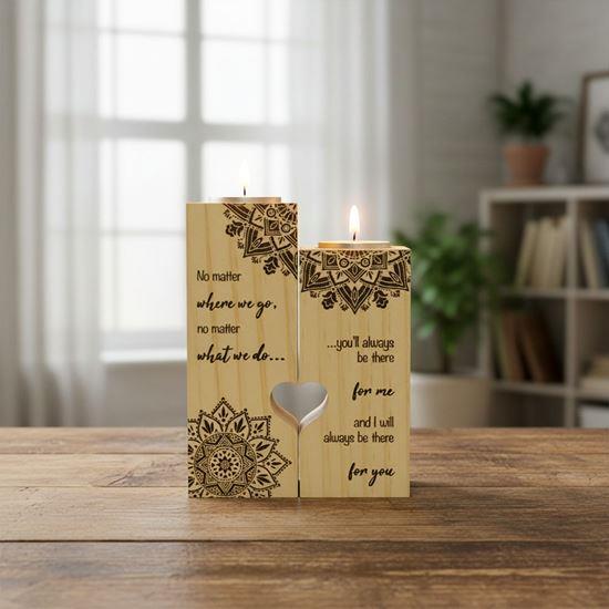 Imaginea din Suporturi din lemn pentru lumânări tip pastilă pentru cupluri, 2 bucăți - mandala