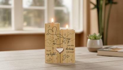 Imaginea Suporturi din lemn pentru lumânări tip pastilă pentru cupluri, 2 bucăți