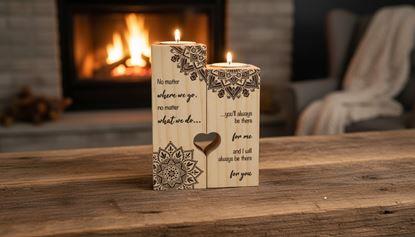 Imaginea Suporturi din lemn pentru lumânări tip pastilă pentru cupluri, 2 bucăți