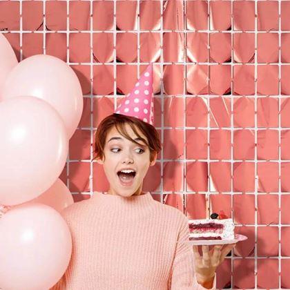 Imaginea din Draperie pentru petrecere cu dreptunghiuri - roz-auriu