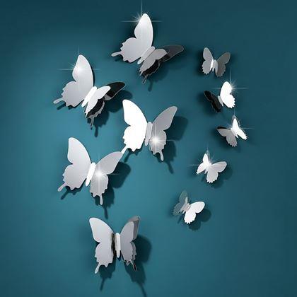 Imaginea din Oglindă decorativă fluturi 12 buc  -  argintiu