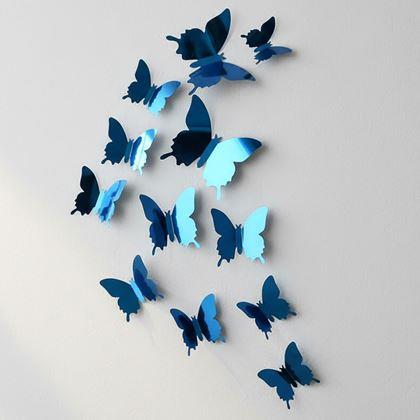 Imaginea din Oglindă decorativă fluturi 12 buc  -  albastru