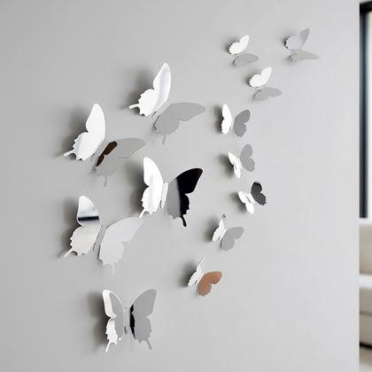 Imaginea din Oglindă decorativă fluturi 12 buc  -  argintiu