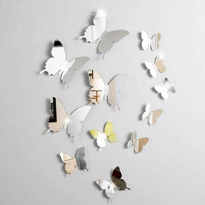 Imaginea din Oglindă decorativă fluturi 12 buc  -  argintiu