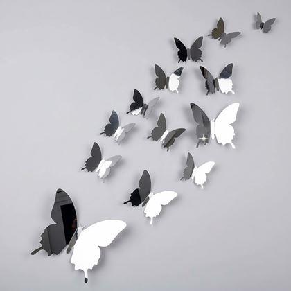 Imaginea din Oglindă decorativă fluturi 12 buc  -  argintiu