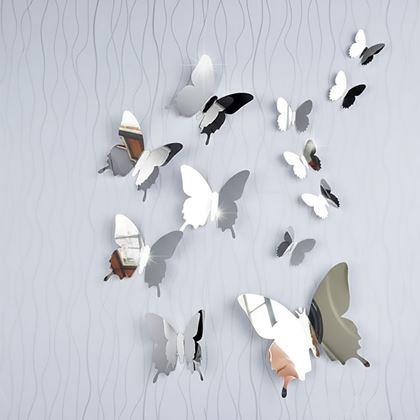 Imaginea din Oglindă decorativă fluturi 12 buc  -  argintiu