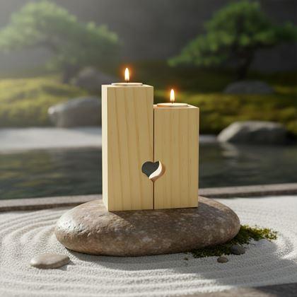 Imaginea din Suporturi din lemn pentru lumânări tip pastilă pentru cupluri, 2 bucăți - mandala