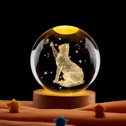 Imaginea Minge de sticlă cu LED luminos - pisică