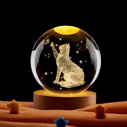 Imaginea din Minge de sticlă cu LED luminos - pisică