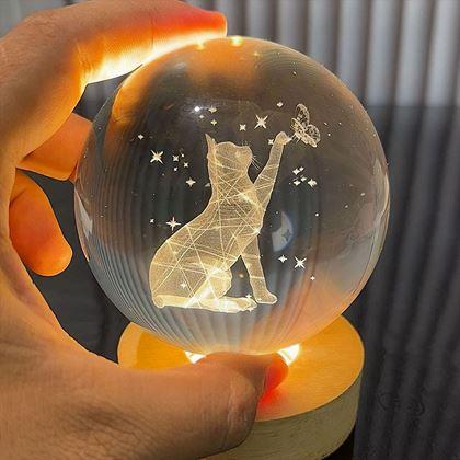 Imaginea din Minge de sticlă cu LED luminos - pisică