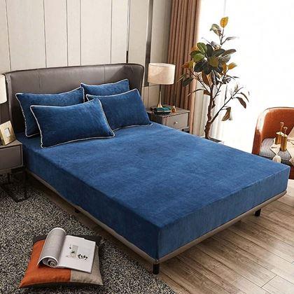 Imaginea din Cearceaf de pat microplush 180 x 200 cm  - albastru închis