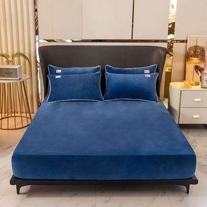 Imaginea din Cearceaf de pat microplush 90 x 200 cm  - albastru închis