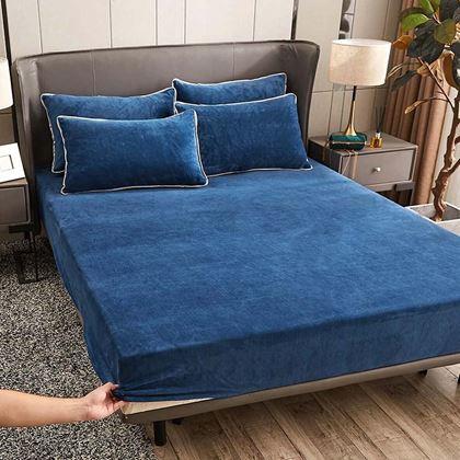 Imaginea din Cearceaf de pat microplush 90 x 200 cm  - albastru închis