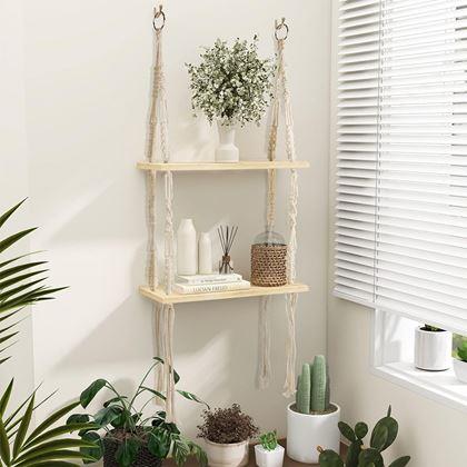 Imaginea din Etajeră suspendată macrame, 2 niveluri