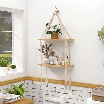 Imaginea din Etajeră suspendată macrame, 2 niveluri