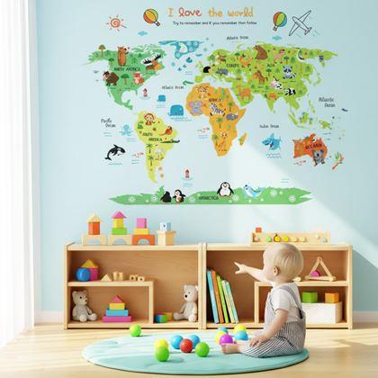 Imaginea din Autocolant de perete - hartă mondială pentru copii