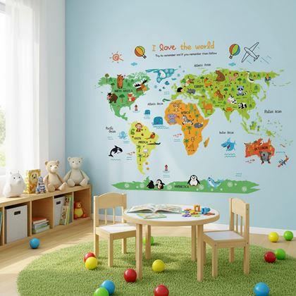 Imaginea din Autocolant de perete - hartă mondială pentru copii