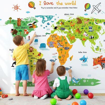 Imaginea din Autocolant de perete - hartă mondială pentru copii